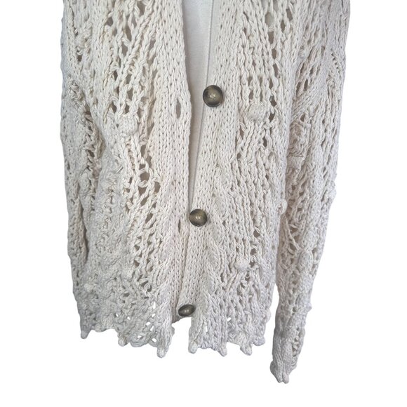 ZARA Small Cream Open Knit Cardigan Sweater Button Front Lightweight Layer - Picture 8 of 13